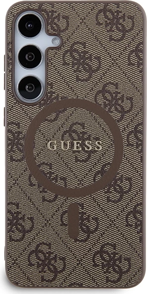 Mbështjellës Guess 4G Collection Leather Metal Logo MagSafe për Samsung Galaxy S24+, kafe