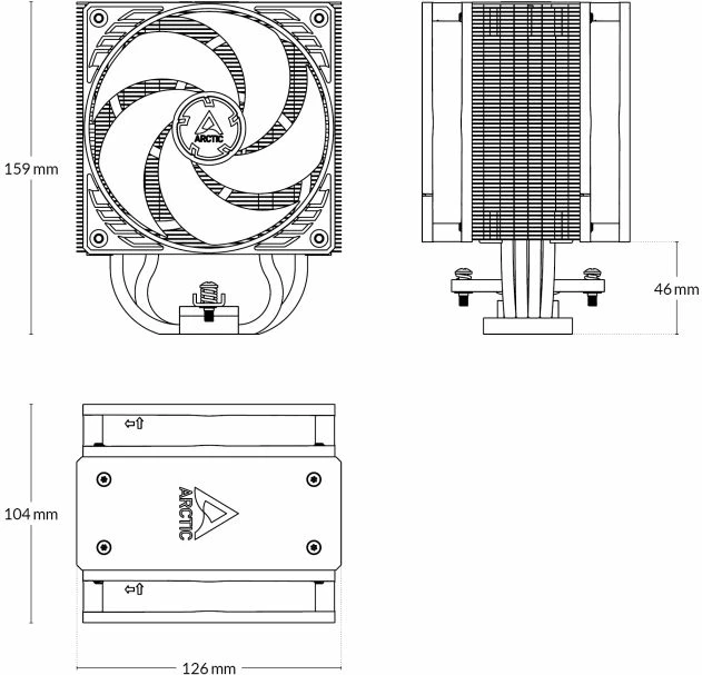 Ftohës procesori ARCTIC Freezer 36, 2x120mm PWM PST, për Intel/AMD, i zi, set me 2 ventilatorë