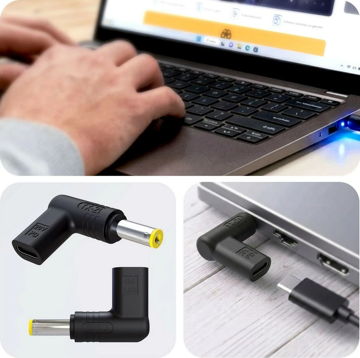 Karikues laptopi 3MK HARDY 65W, për Acer/Sony, USB-C/DC, i zi