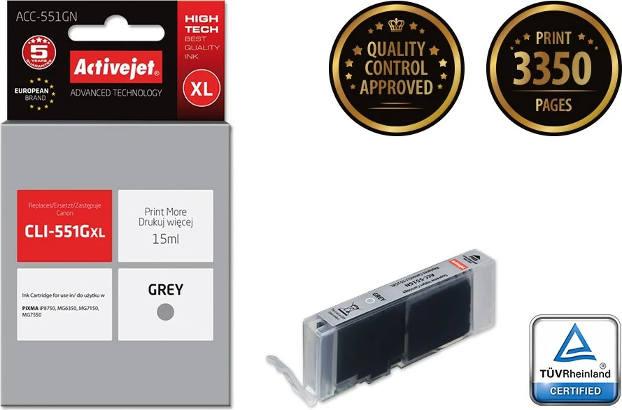 Toner për printer Activejet ACC-551GN, për Canon CLI-551G, Gri