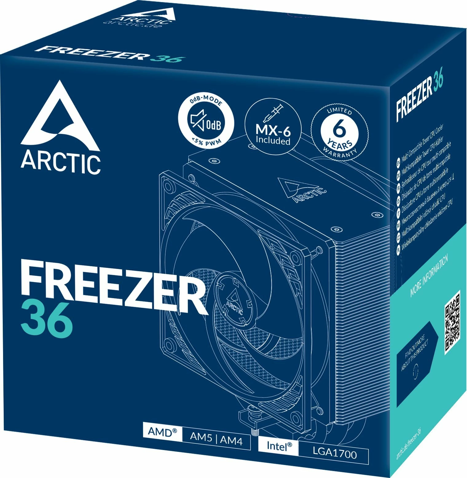 Ftohës CPU Arctic Freezer 36 ACFRE00121A, 2x120 mm, push-pull, për LGA1700/1851 & AM4/AM5, argjendtë/zi