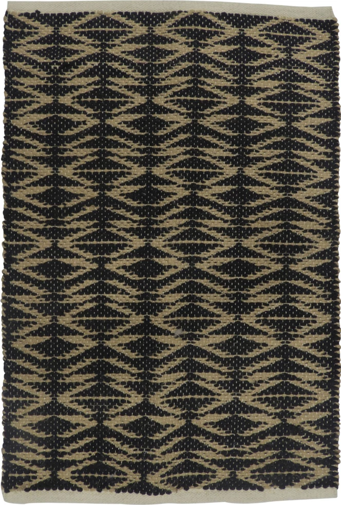 Qilim dyshemeje Africa, jute dhe pambuk, 60x90cm, ngjyrë e zezë-bezhë