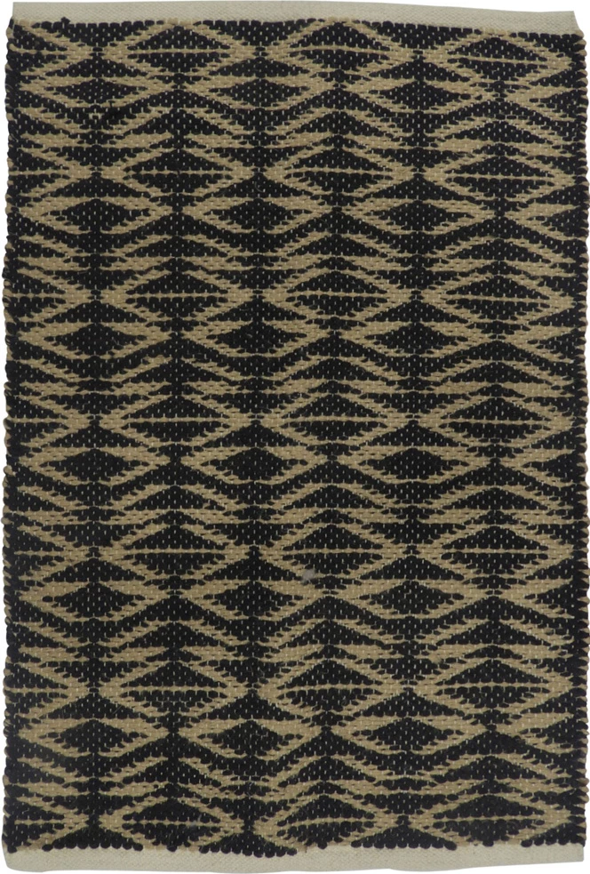 Qilim dyshemeje Africa, jute dhe pambuk, 60x90cm, ngjyrë e zezë-bezhë