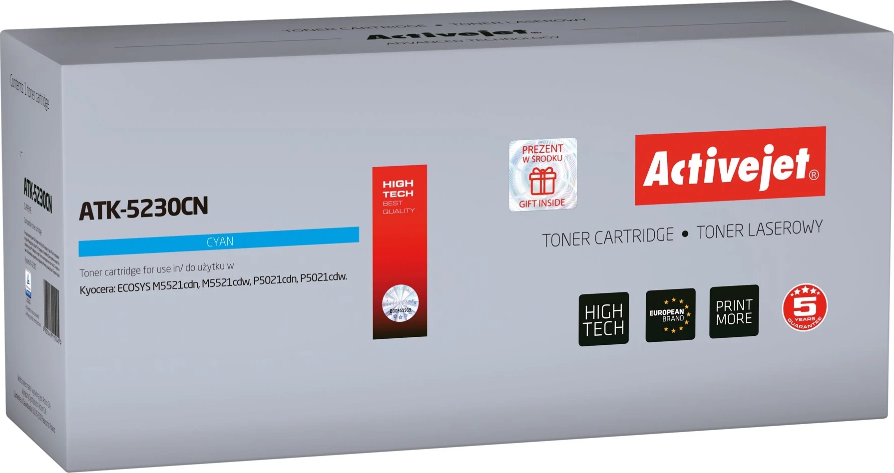   Toner zëvendësues Activejet ATK-5230CN për printer Kyocera TK-5230C, i kaltër