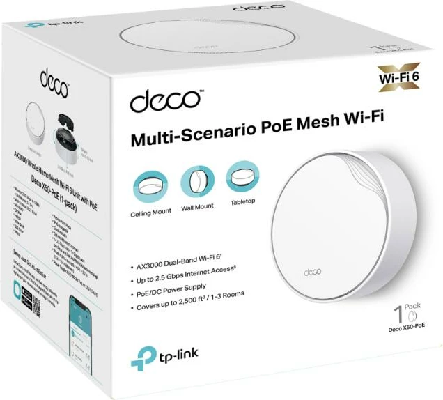 Access Point, TP-Link, Deco X50-PoE, 1Gbps, PoE, 1-pack, e bardhë