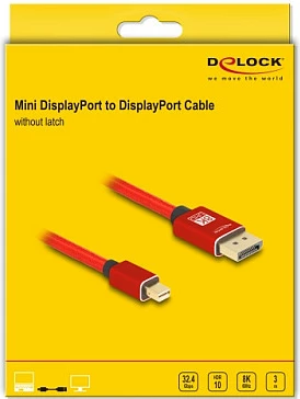 Kabl Mini DisplayPort në DisplayPort DeLOCK, 3 m, 8K 60Hz, i kuq