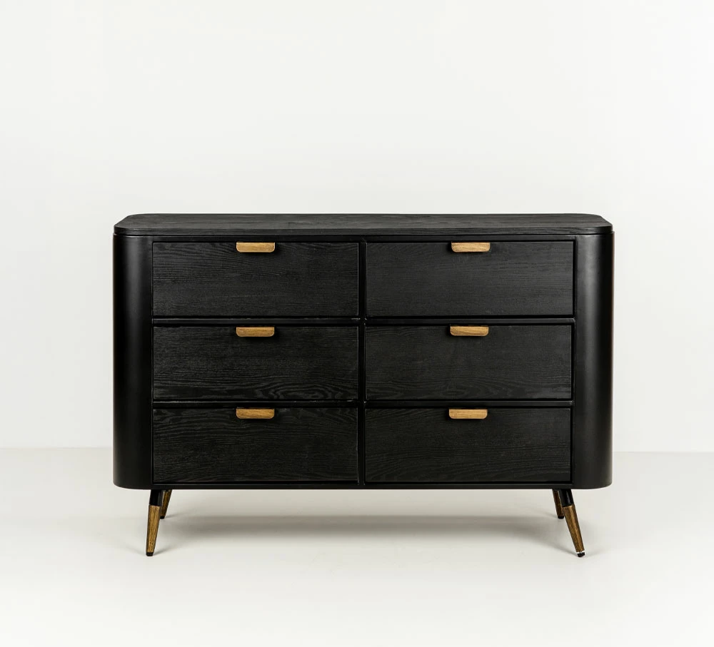 Komodë Colombo, e zezë me detaje të arta, 118x39x77