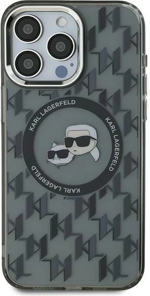 Mbështjellës Karl Lagerfeld IML Monogram Karl & Choupette Head MagSafe për iPhone 15, Zi