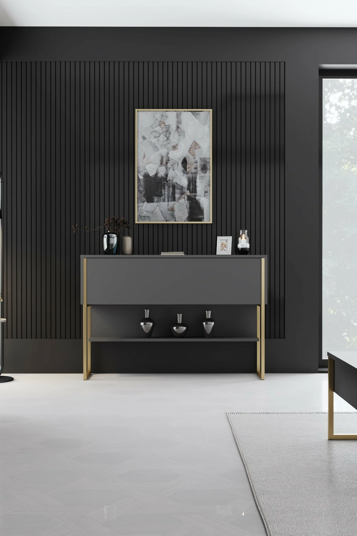 Komodë Skye Decor, ngjyrë ari dhe antracit, Luxe