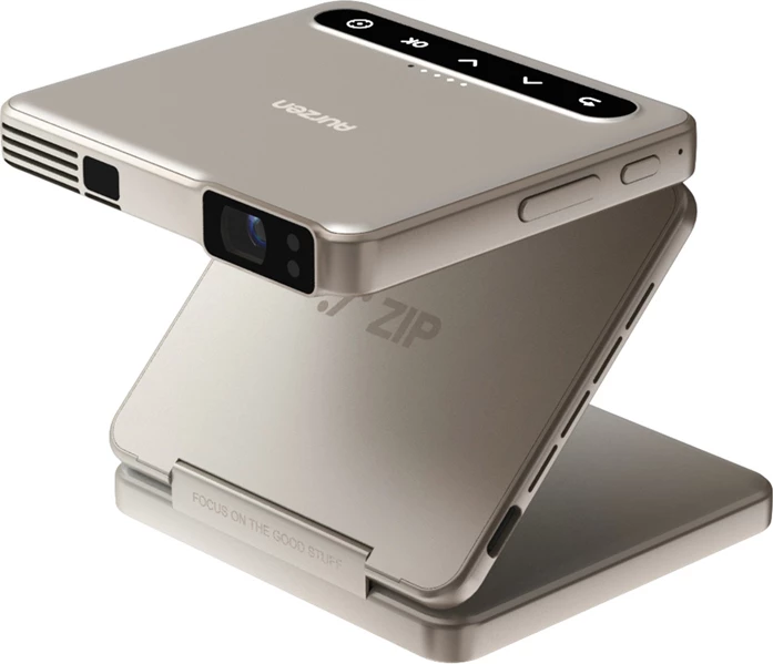 projektor portativ Aurzen Zip AU-PJ-ZP001M-EUGD0, DLP 720p, 100 ANSI, bateri 5000 mAh, set me çantë + karikues udhëtimi + Magplay mount, ngjyrë ari