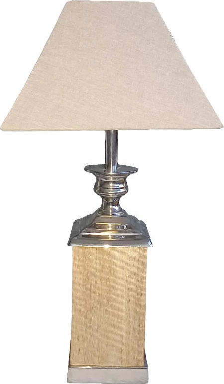 Llambë tavoline Cedric, alumin argjendi, dru natyral, bezhë, 14x14x58cm