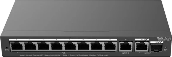 Switch Ruijie RG-ES210GS-P, 10 porta Gigabit, 2 SFP, PoE+, i zi