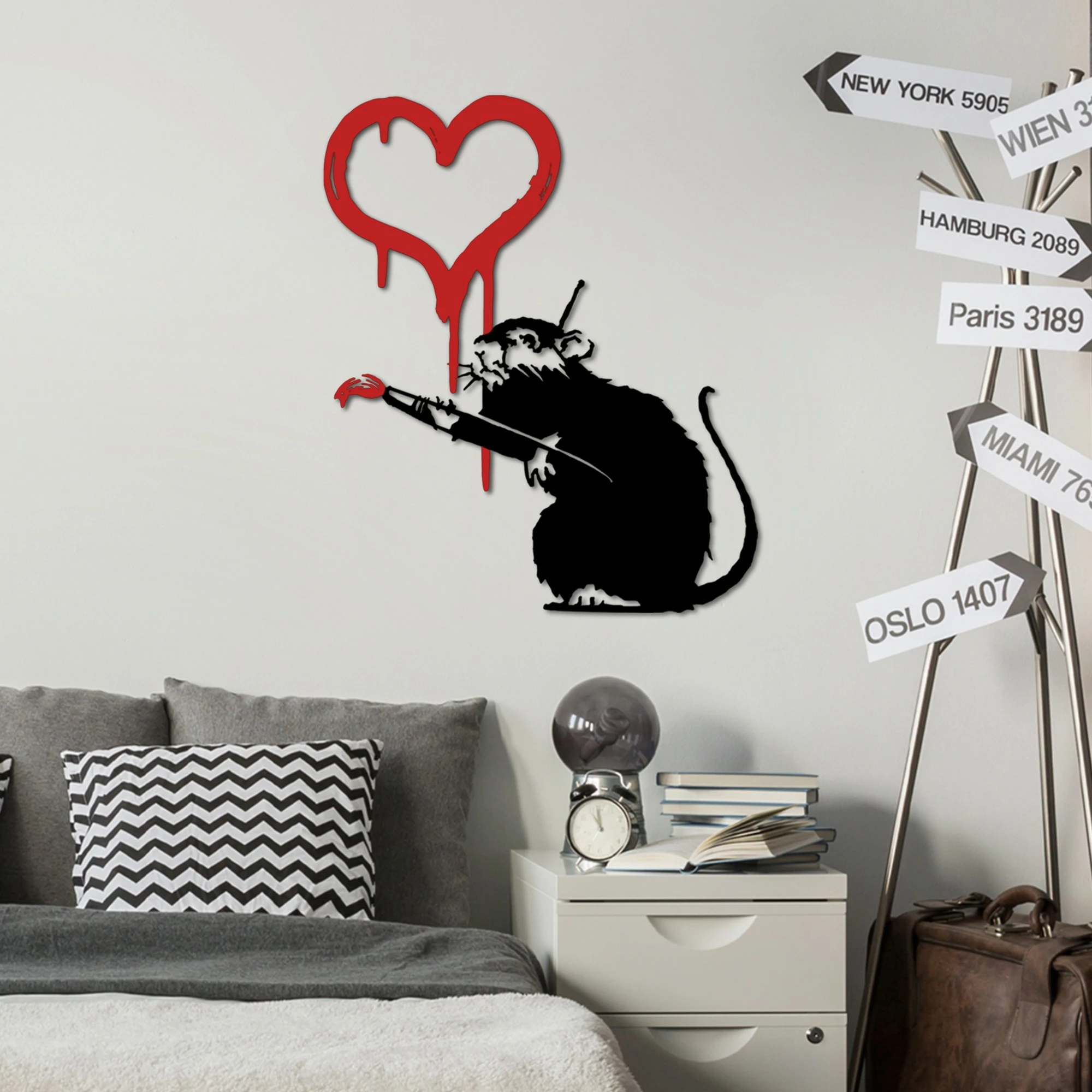 Aksesor dekorativ metalik për mur, Banksy Metal 08, ngjyrë e bardhë, 60x70cm