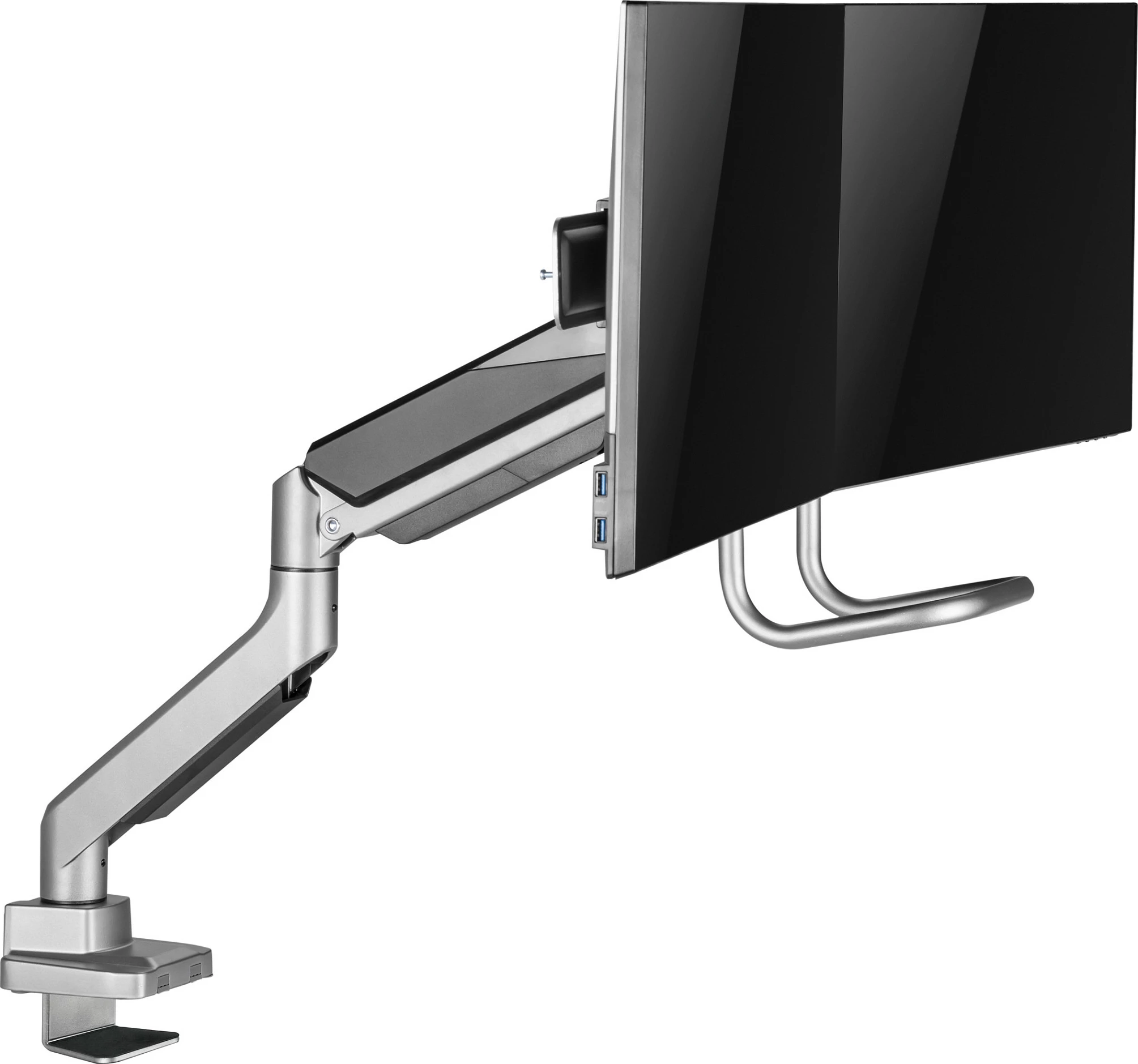 Mbajtëse tavoline për 2 monitorë EQUIP 17"-32", VESA 75x75/100x100, sustë gazi, 9kg për ekran, 360°, silver