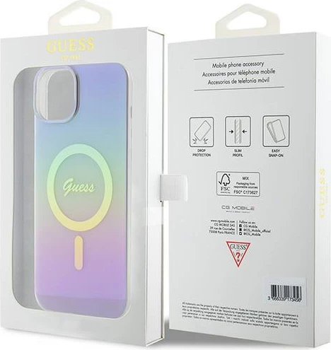 Mbështjellës Guess IML Iridescent MagSafe për iPhone 15 Plus, Violet