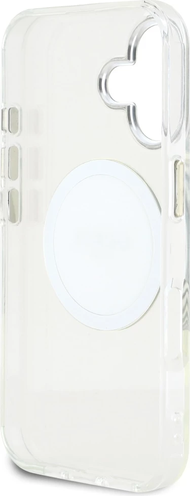 Mbështjellës Guess IML Metal Colored Circle Classic Logo MagSafe për iPhone 16, Bardhë