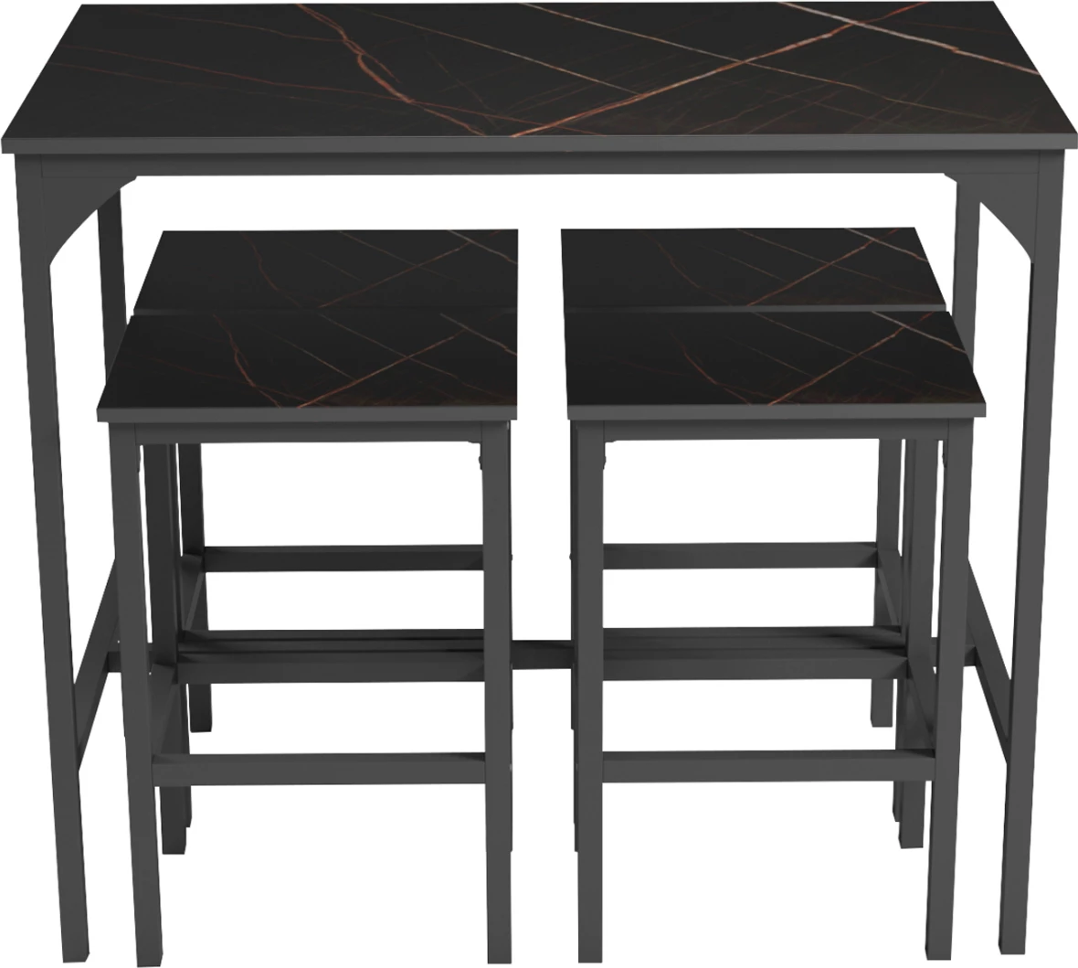 Set për darkë për bare 5 copë BOXY FH9882.13, korniza metalike të zeza, melaminë mermeri të zezë