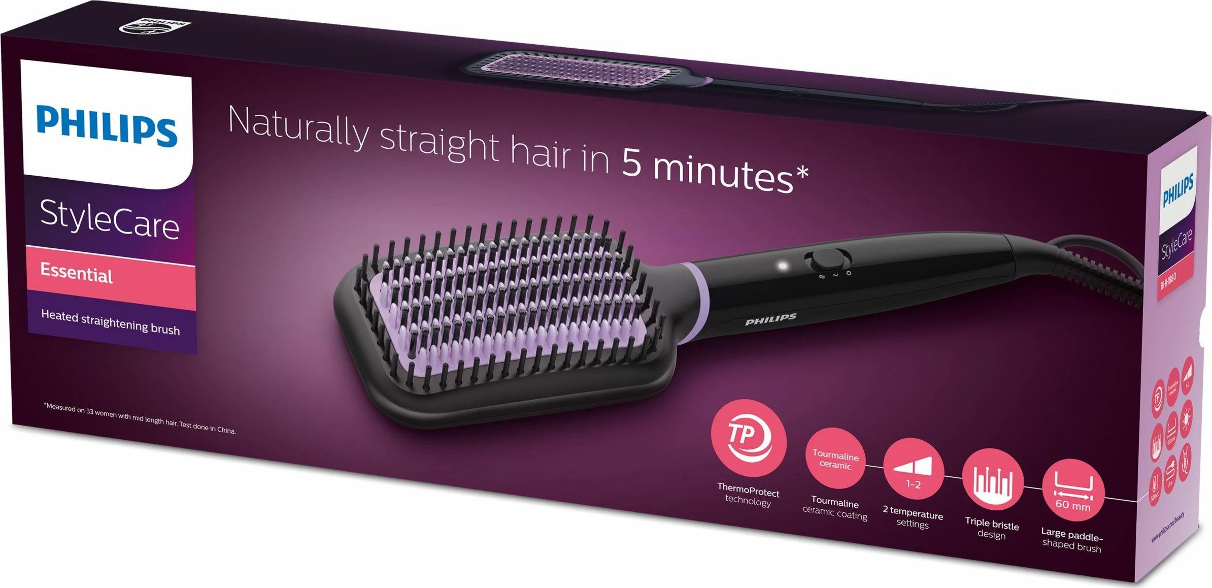 Brushë drejtimi Philips StyleCare Essential BHH880/00, jonizuese, 170-200°C, e zezë