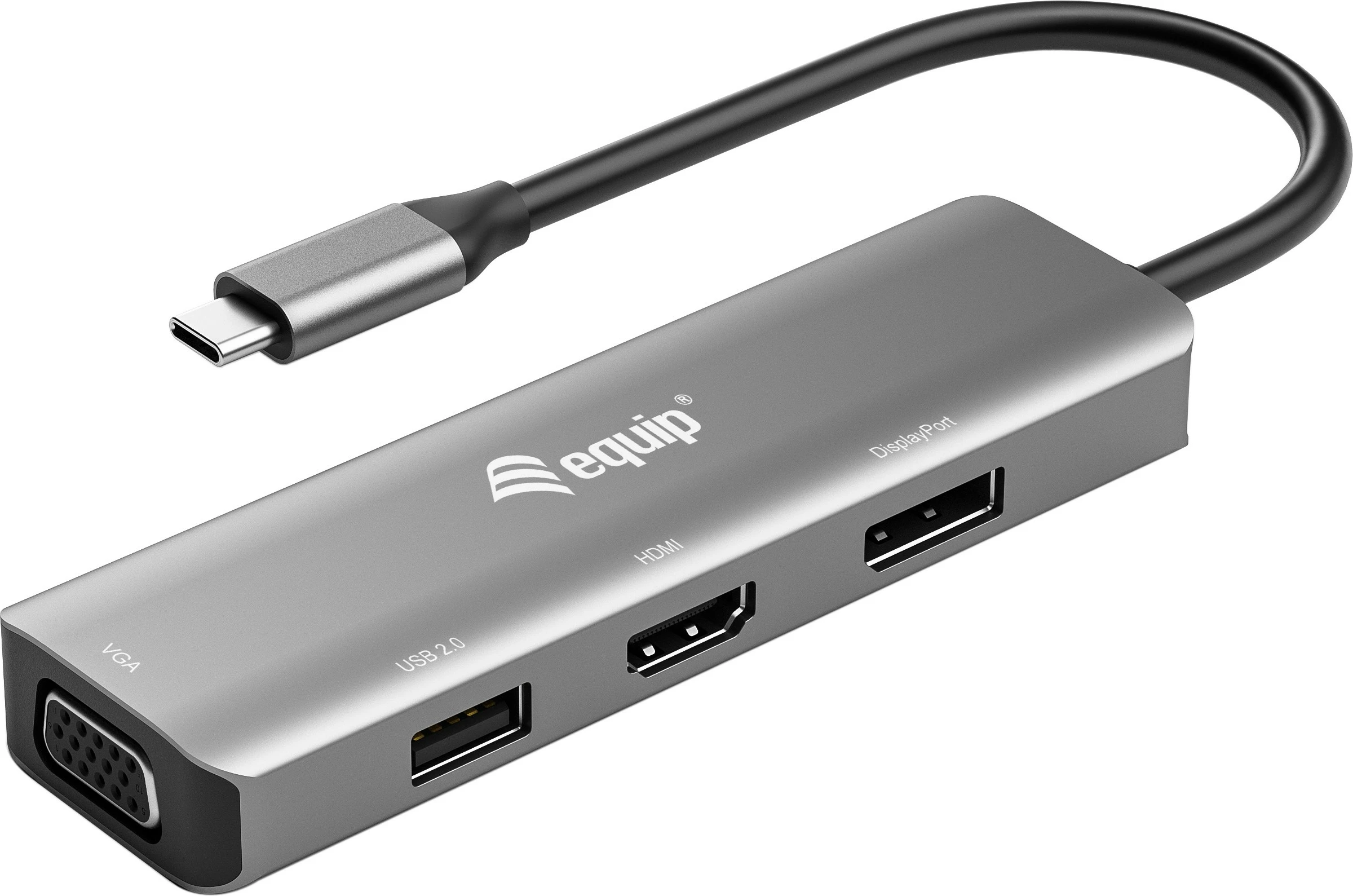 Adapter USB-C Equip 133485, HDMI/DisplayPort/VGA/USB, 4K, i zi/argjendtë