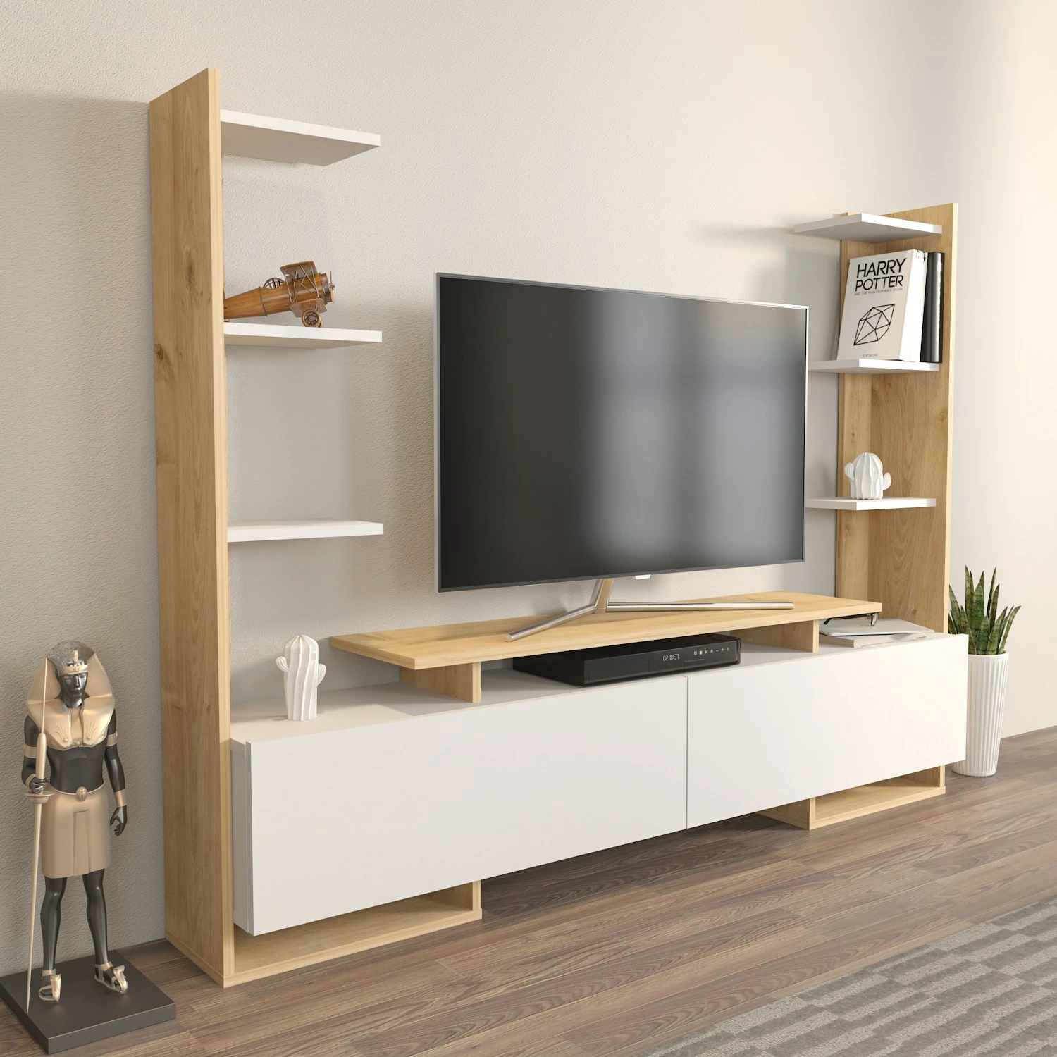 Komodë TV Skye Decor, ngjyrë lis dhe e bardhë, Ava