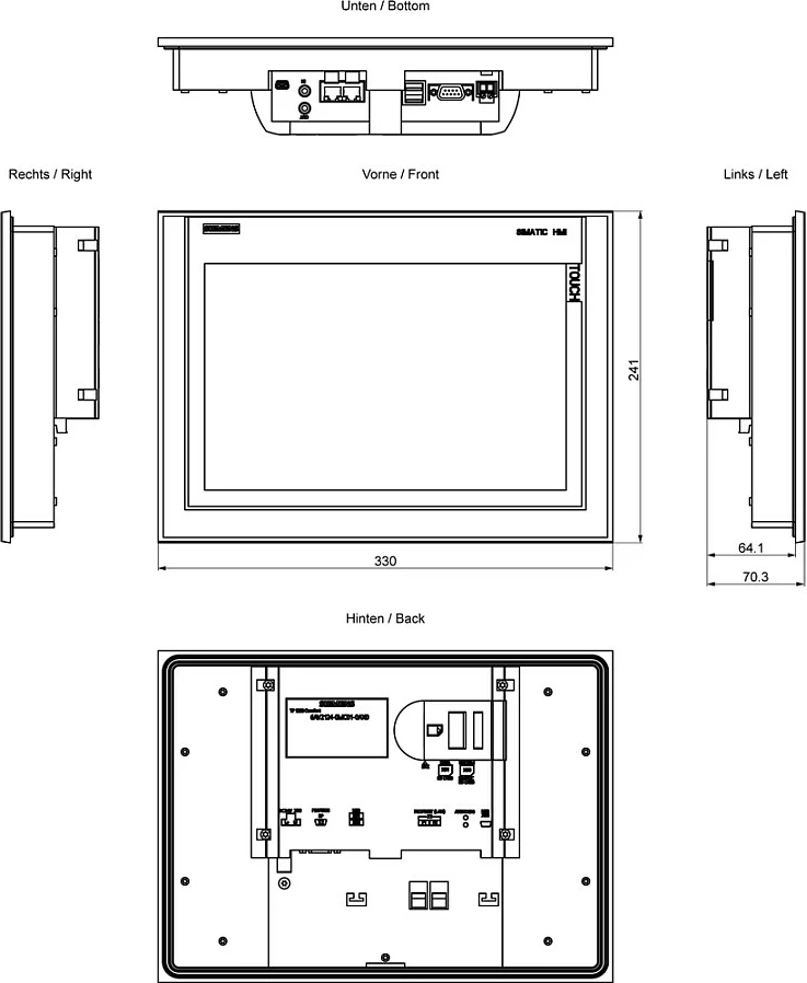 Panel HMI Siemens SIMATIC TP1200 Comfort 6AV21240MC010AX0, 12.1" TFT Touch, IP65