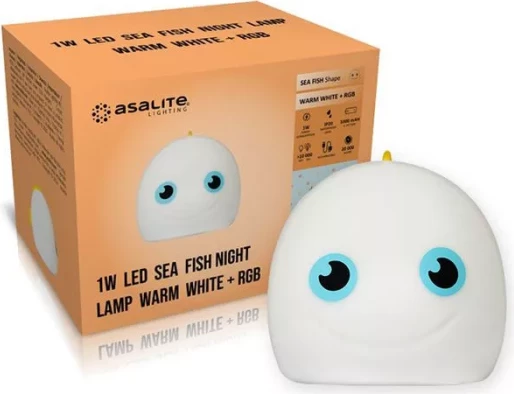 Llambë nate LED ASALITE ASAL0307 1W, USB e rikarikueshme, RGB, silikon, Fish, e bardhë