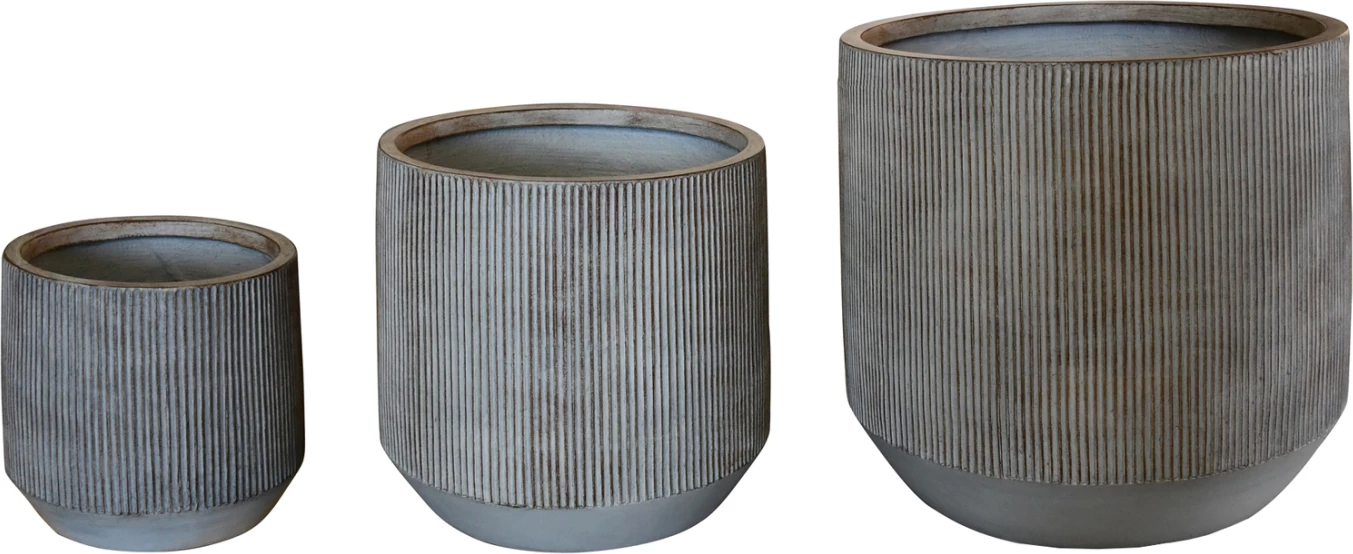 Set vazo të rrumbullakëta për kopsht, 3 copë, ngjyrë çimento, FH4724, FiberClay, Φ55x55Hcm