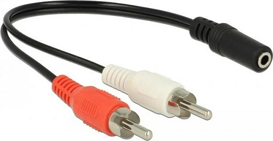 Kabllo audio DeLOCK 85806, 2x RCA mashkull në 3.5mm stereo jack femër, 0.2 m, zi/kuqe/bardhë