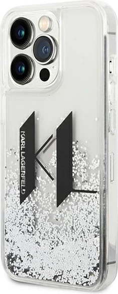 Mbështjellës Karl Lagerfeld KLHCP14LLBKLCS për iPhone 14 Pro 6.1", Liquid Glitter Big KL, argjendtë