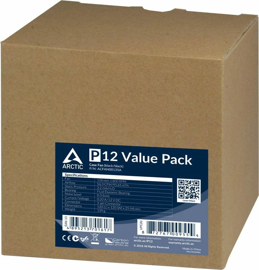 Ventilator kasë PC Arctic P12 ACFAN00135A 120mm 3-pin 1800rpm 5-pack i zi