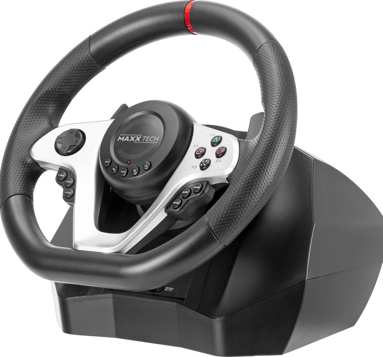 Timoni racing MAXX TECH PR279, rrotullim 270°/900°, kompatibil me PC/PS4/Xbox/Nintendo Switch, me set 2 pedale, i zi/argjendtë