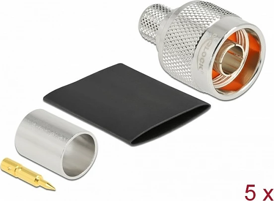 Konektor N Delock për krimpim LMR-400, 50Ω, set 5 copë, argjendtë