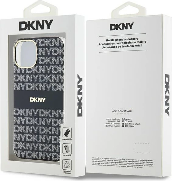 Mbështjellës DKNY IML Mono & Stripe MagSafe për iPhone 15/14/13, i zi