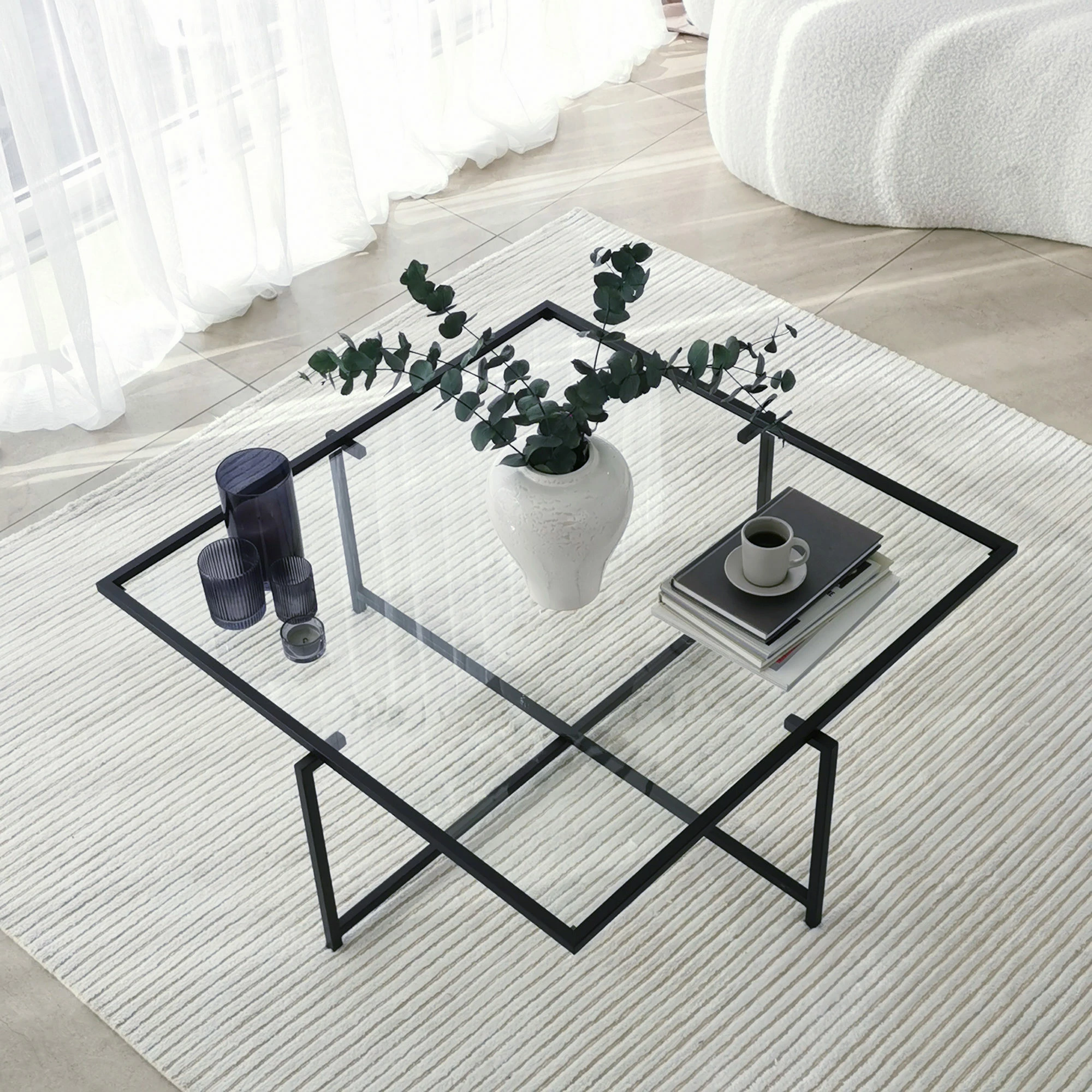 Tavolinë kafeje Hanah Home, Sun S409, ngjyrë e zezë, 85x85x35cm