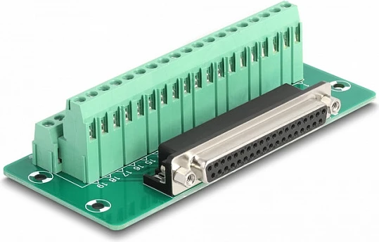 Adapter terminal bllok DeLOCK D-Sub 37-pin femër për DIN shinë, AWG 24-12, jeshil