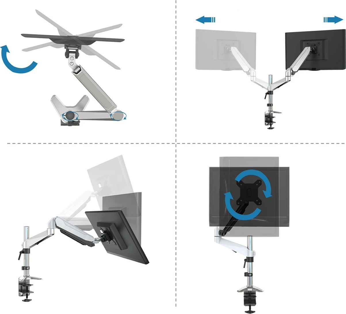Mbajtës monitori Digitus, universal, me sustë gazi, kapëse tavoline, 17-27 inç, zi/argjendtë