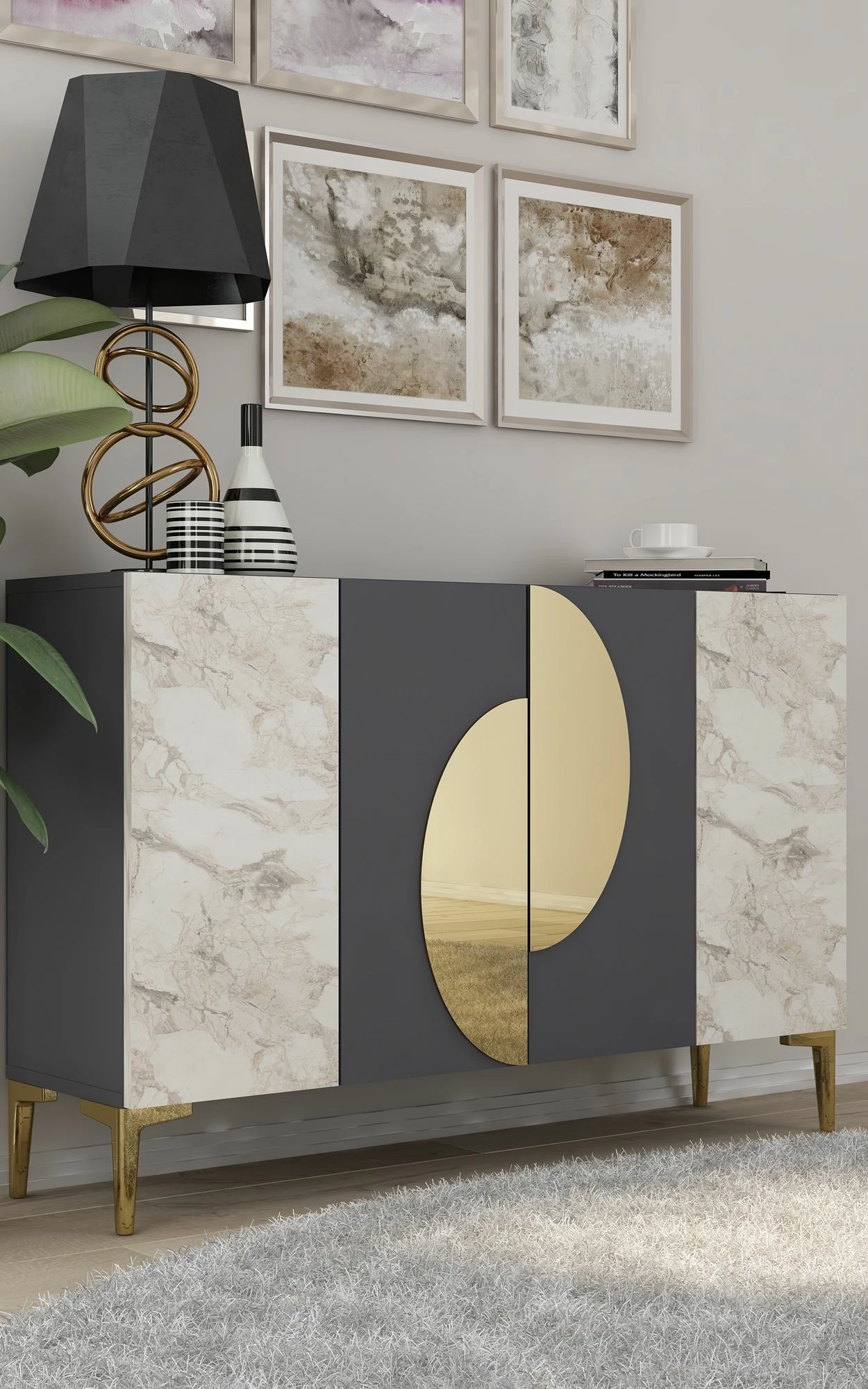 Konsol Skye Decor, Afra KM120, antracit, mermer Ephesus, ari