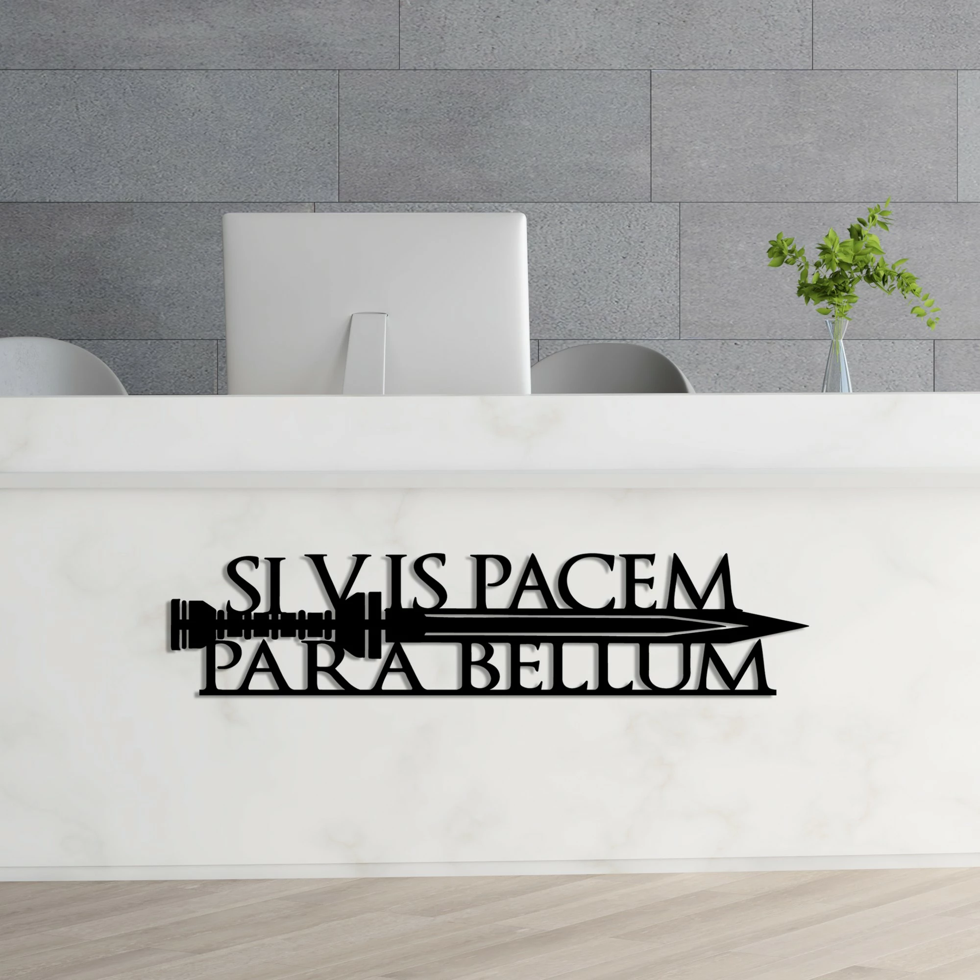 Aksesor dekorativ metalik për mur, Wallity, Si Vis Pacem 2, ngjyrë e zezë, 60x14cm
