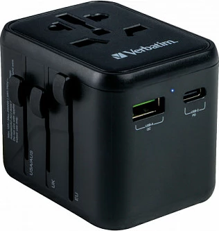 Adapter universal udhëtimi Verbatim UTA-02, 1x USB-A, 1x USB-C, 2500W, i zi
