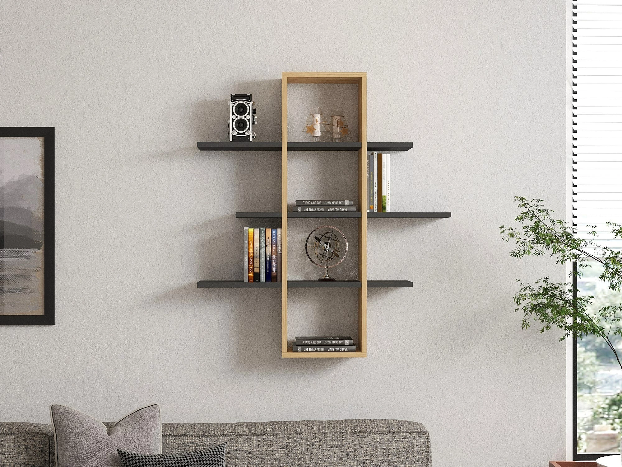 Raft muri Skye Decor, ngjyrë safir dhe antracit