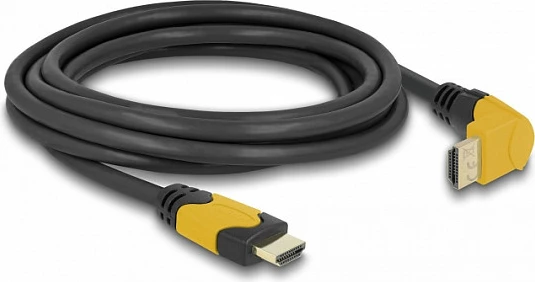 Kabllo HDMI DeLOCK High Speed 3 m, 8K 60Hz, 48Gbps, kënd 90°, zezë/verdhe