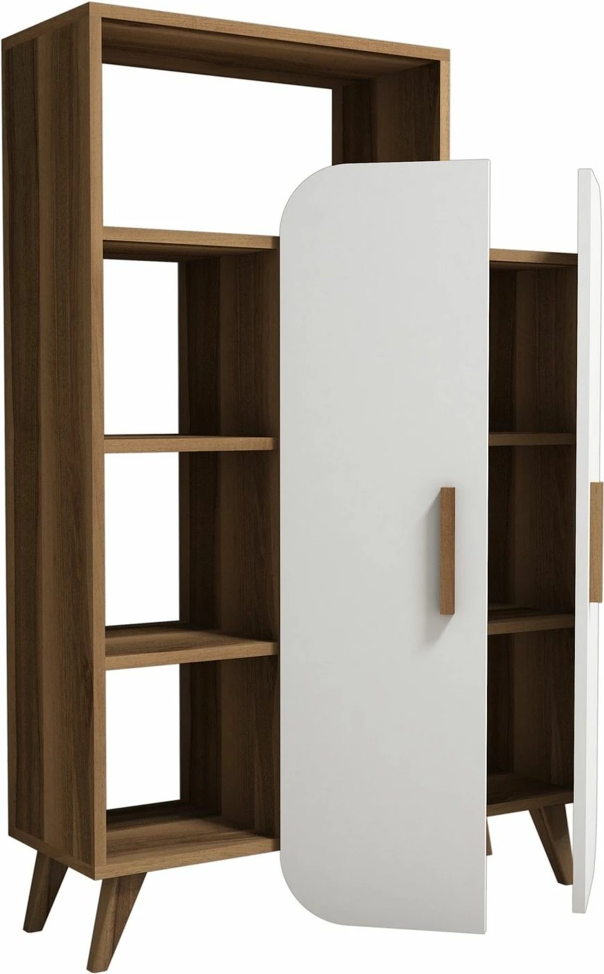 Raft librash Hanah Home, formë moderne, ngjyrë arrë dhe e bardhë
