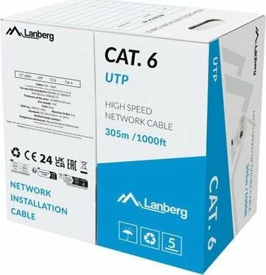 Kabllo rrjeti Lanberg ML Cat.6 U/UTP 305 m, CCA, gri