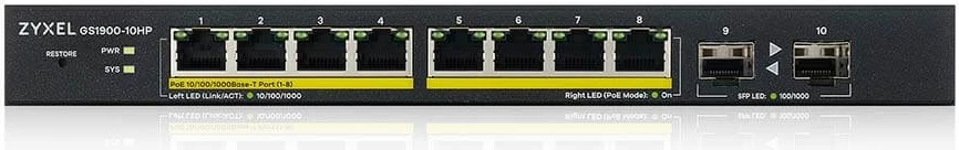 Switch Zyxel GS1900-10HP, Managed L2 Gigabit Ethernet (10/100/1000), i zi