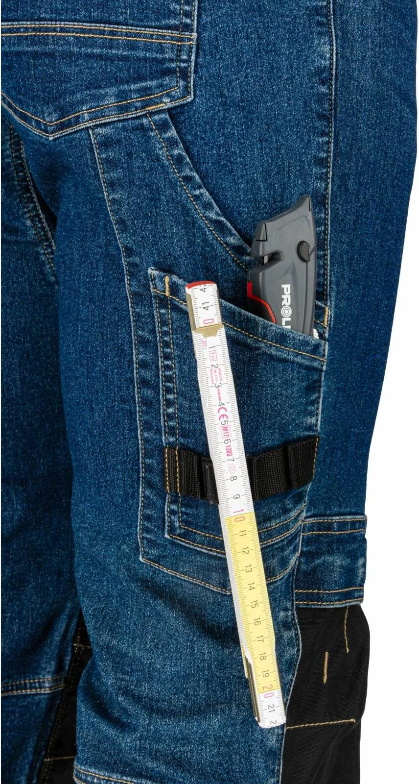 Pantallona xhins pune Lahti Pro L40550, slim fit stretch 280 g, madhësia M, të përforcuara, blu e errët