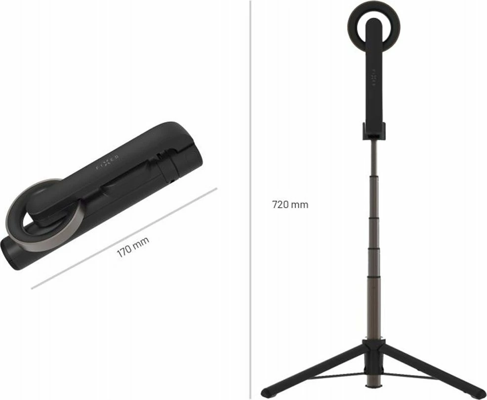 Shkop selfie Fixed MagSnap FIXSN-M-BK, MagSafe, tripod, telekomandë Bluetooth, 72 cm, i zi