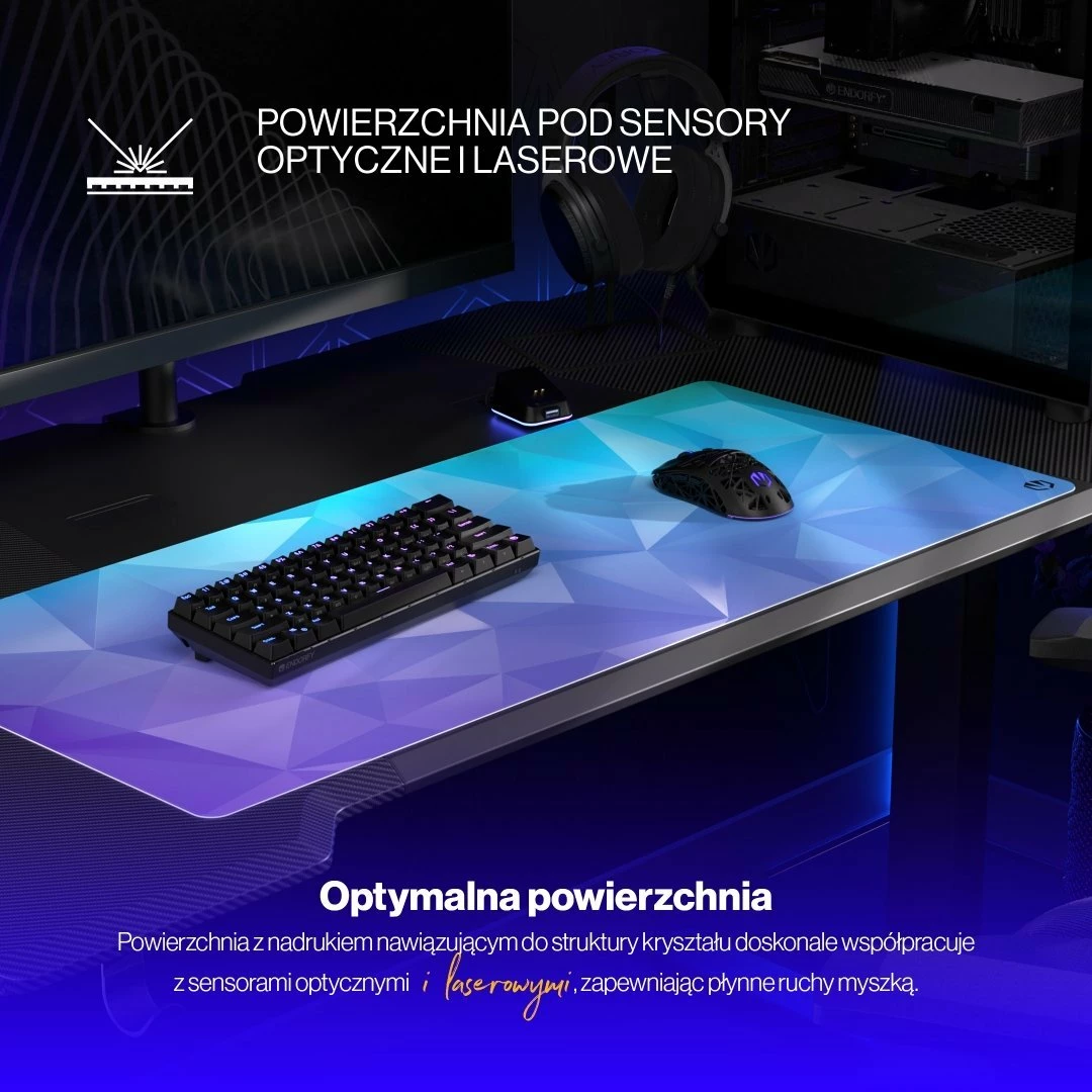 Mauspad Endorfy Crystal Blue XL EY6B014 900×400mm, 3mm, antirrëshqitës, rezistent ndaj lagështisë, blu