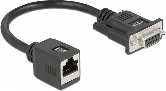 Adapter serial DeLOCK DB9 në RJ45, 0.2 m, femër/femër, i zi