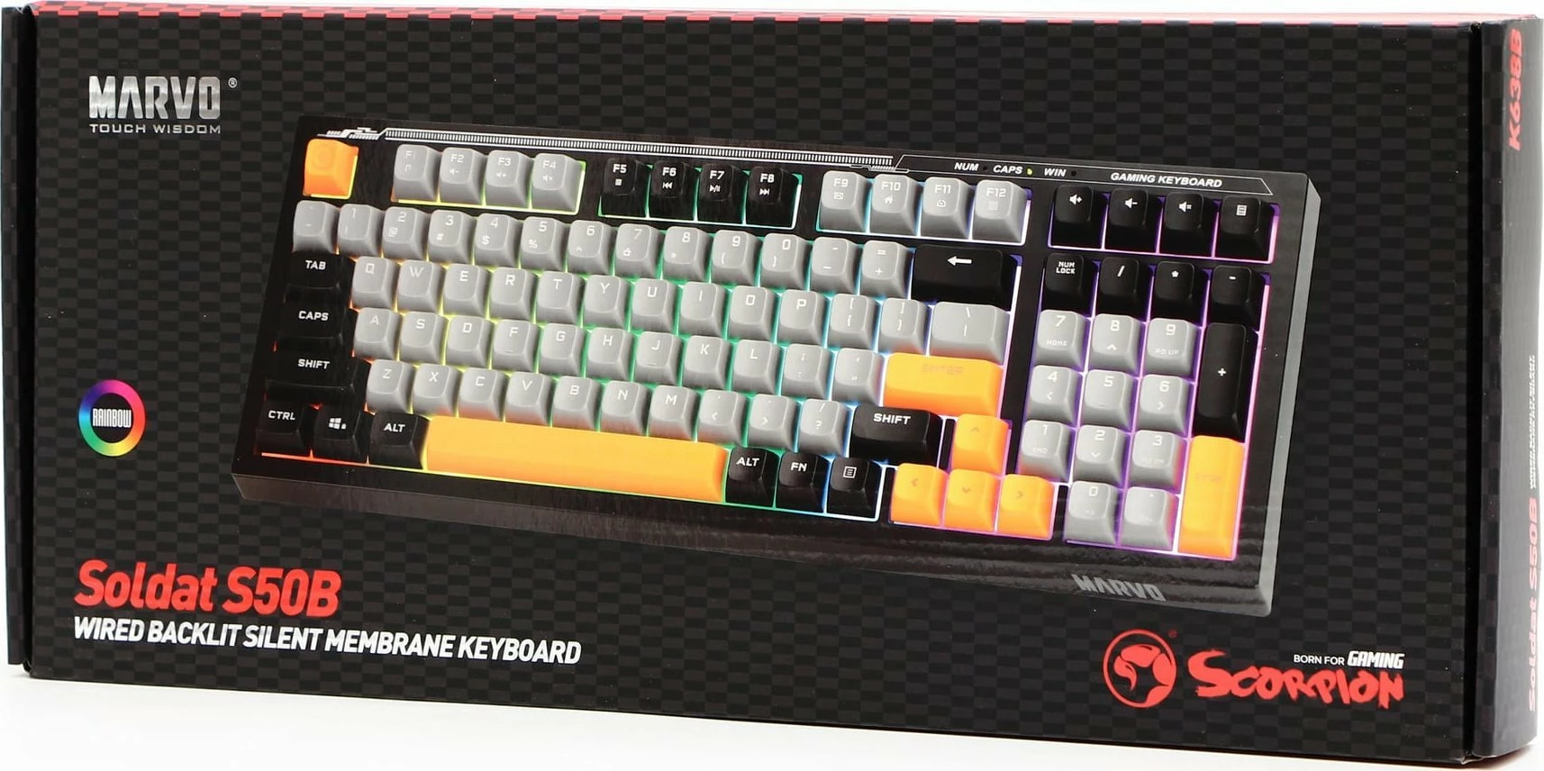 Tastierë gaming Marvo Soldat K638B, 98%, USB, RGB, membranë, e zezë