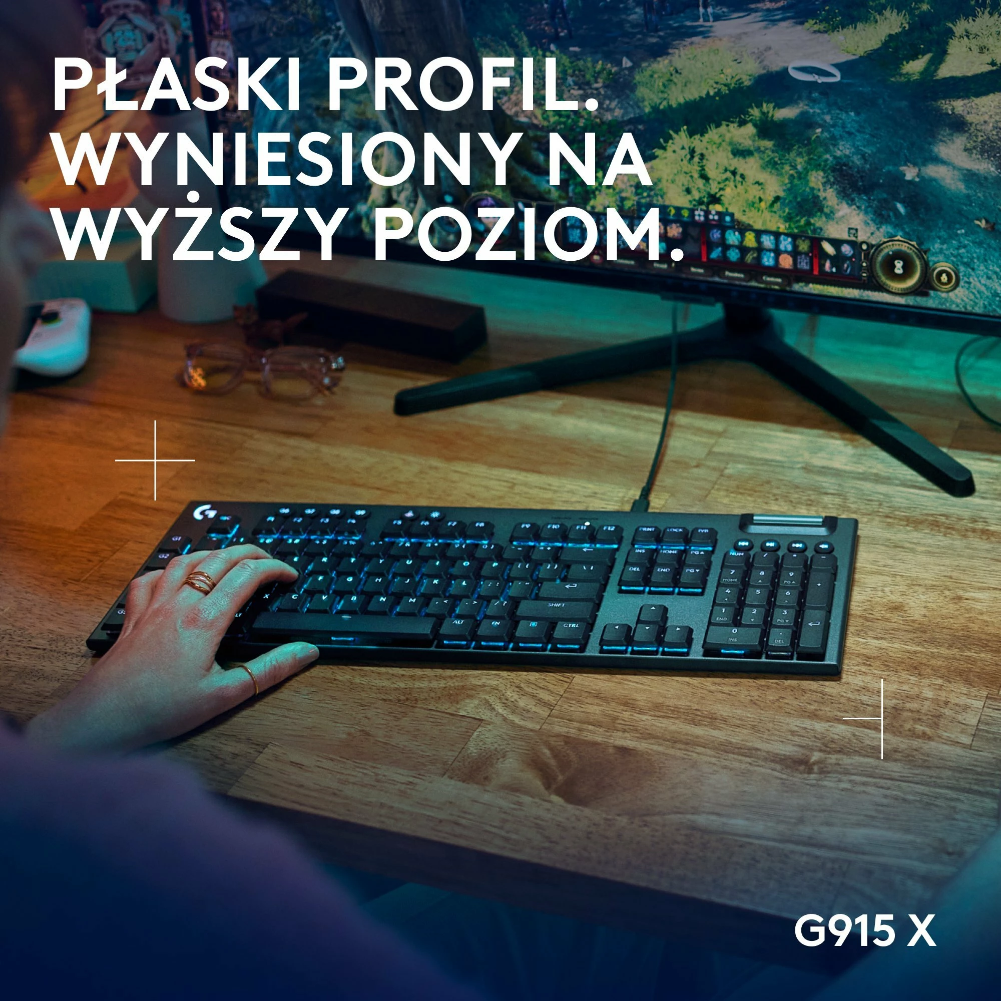 Tastierë gaming mekanike Logitech G915 X GL Tactile, full-size 100%, USB e lidhun, RGB, US INTL, e zezë